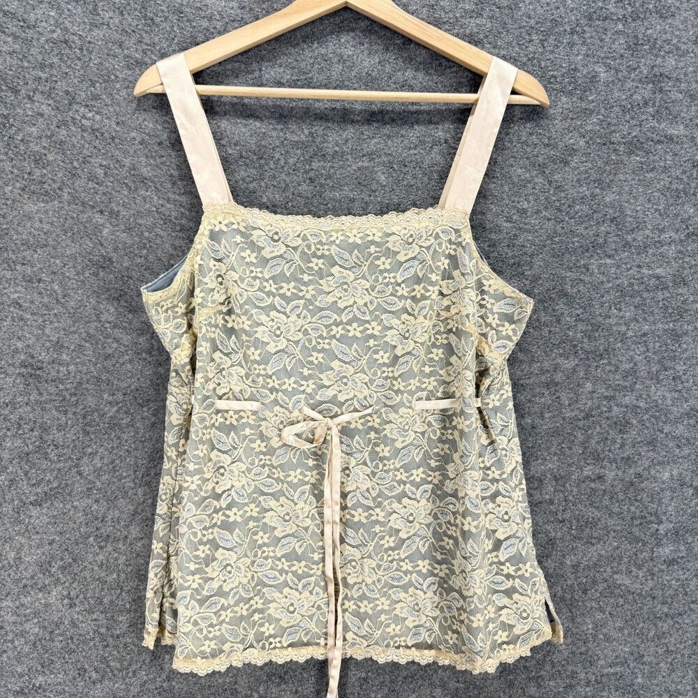 Kathleen Kirkwood Top Women L Large Floral Crochet Lined Sleeveless Wide Strap